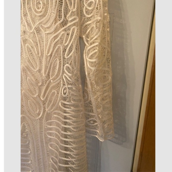 Cream Lace Overlay Dress Lined Boho Chic Size S Crochet Look Looped Hem - Picture 5 of 8